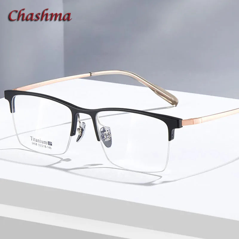 Chashma Ochki Unisex Semi Rim Square Titanium Aluminum Magnesium Eyeglasses 2458 Semi Rim Chashma Ochki   