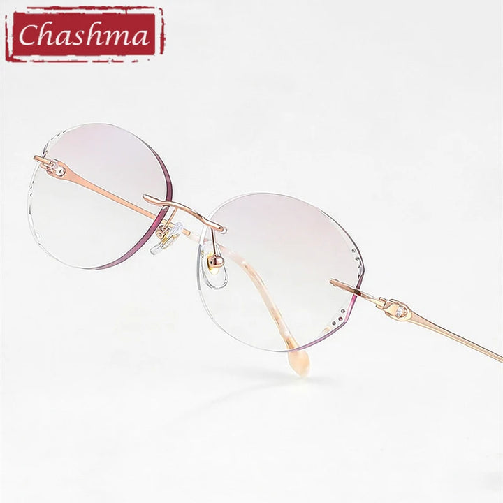 Chashma Ottica Women's Rimless Oval Round Titanium Eyeglasses 37982
