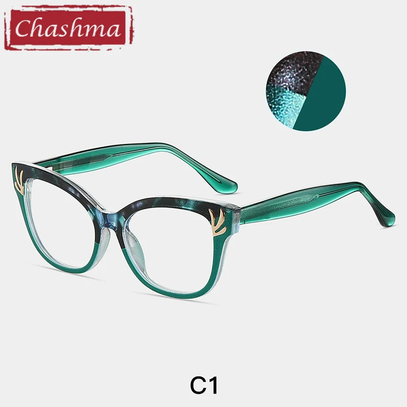 Chashma Women's Full Rim Cat Eye Tr 90 Titanium Eyeglasses 87303 Full Rim Chashma Green-Leopard  