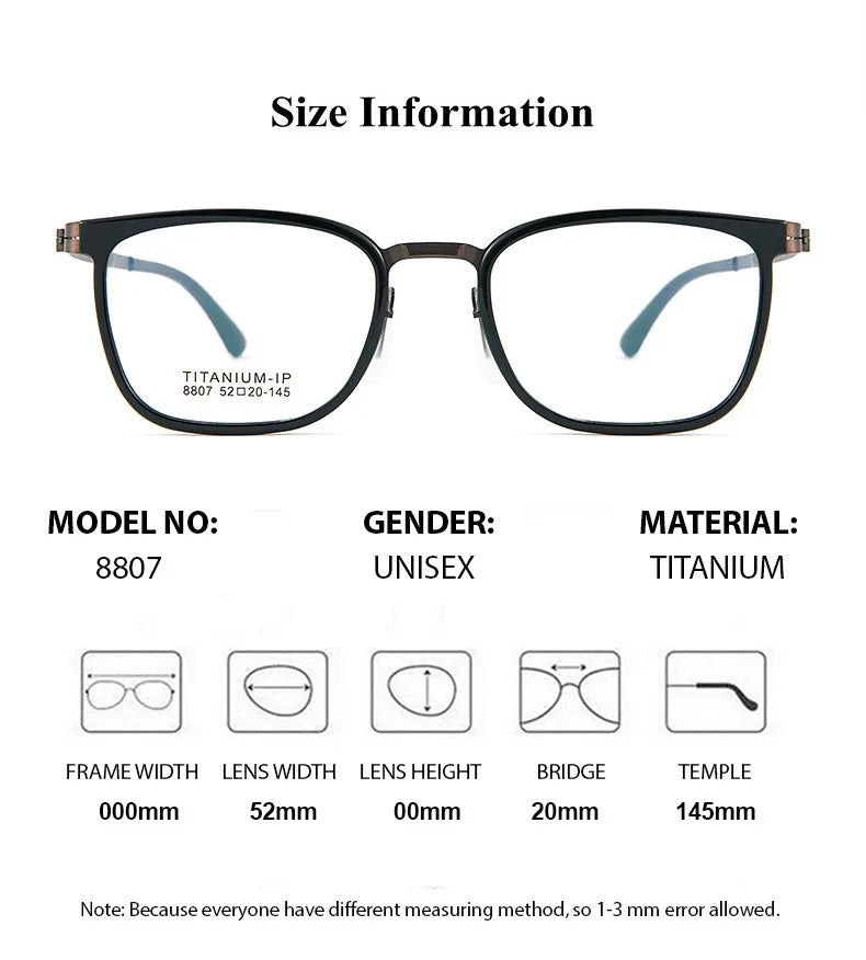 Chashma Unisex Full Rim Square Titanium Tr 90 Eyeglasses 8807 Full Rim Chashma   