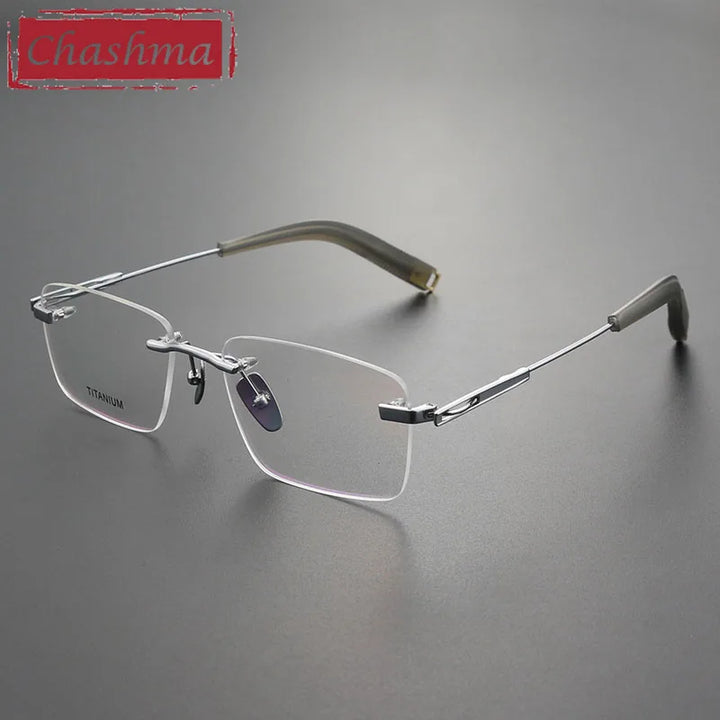 Chashma Men's Rimless Square Titanium Eyeglasses 2312 Rimless Chashma Silver  