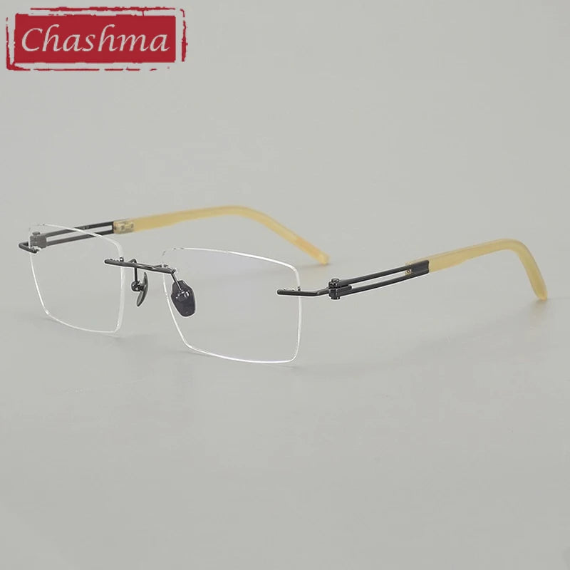 Chashma Ottica Men's Rimless Big Polygon Titanium Horn Eyeglasses 401001