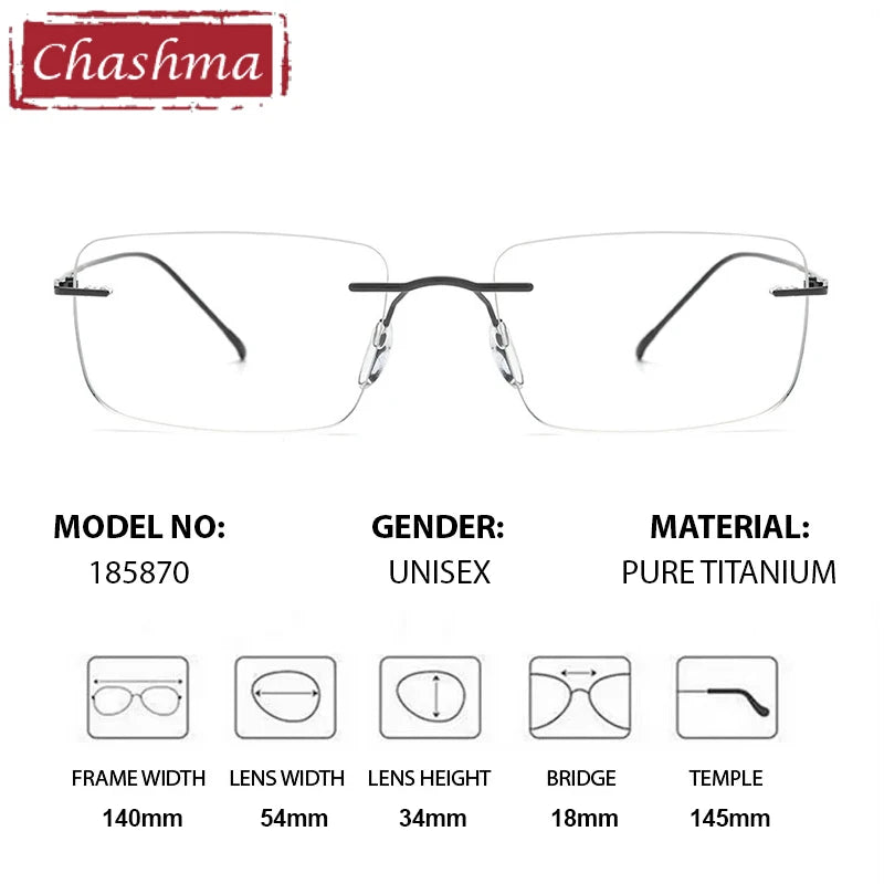 Chashma Unisex Rimless Square Titanium Eyeglasses 185870