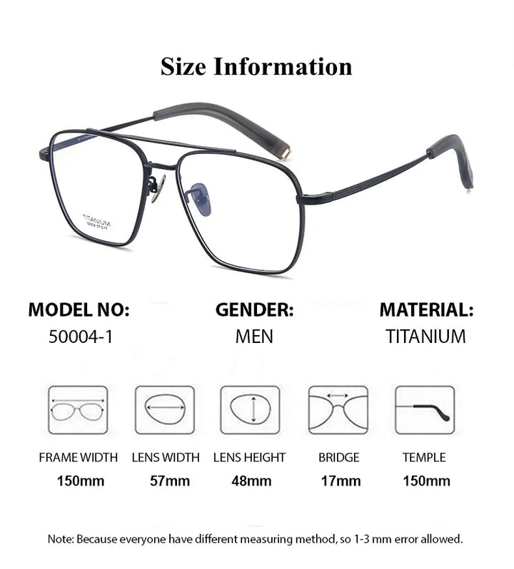 Chashma Men's Full Rim Big Square Double Bridge Titanium Eyeglasses 500004 Full Rim Chashma   