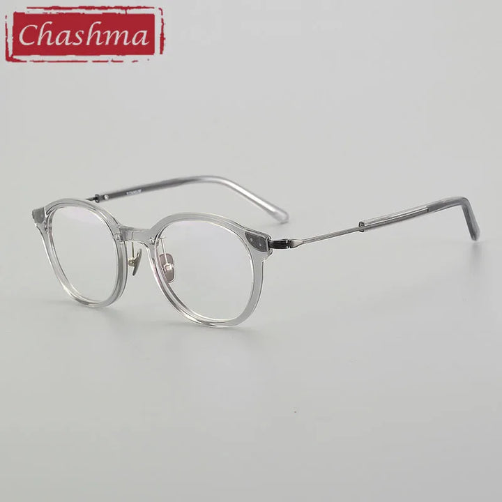 Chashma Unisex Full Rim Round Acetate Titanium Eyeglasses 0123 Full Rim Chashma Transparent Gray  