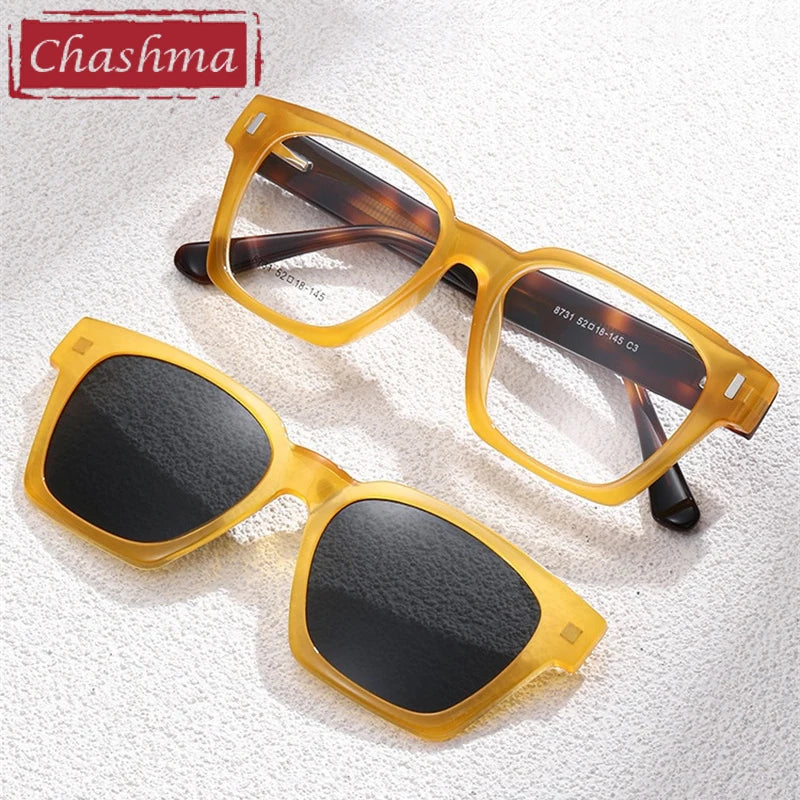 Chashma Ochki Unisex Full Rim Square Tr 90 Acetate Eyeglasses Clip On Sunglasses 938731