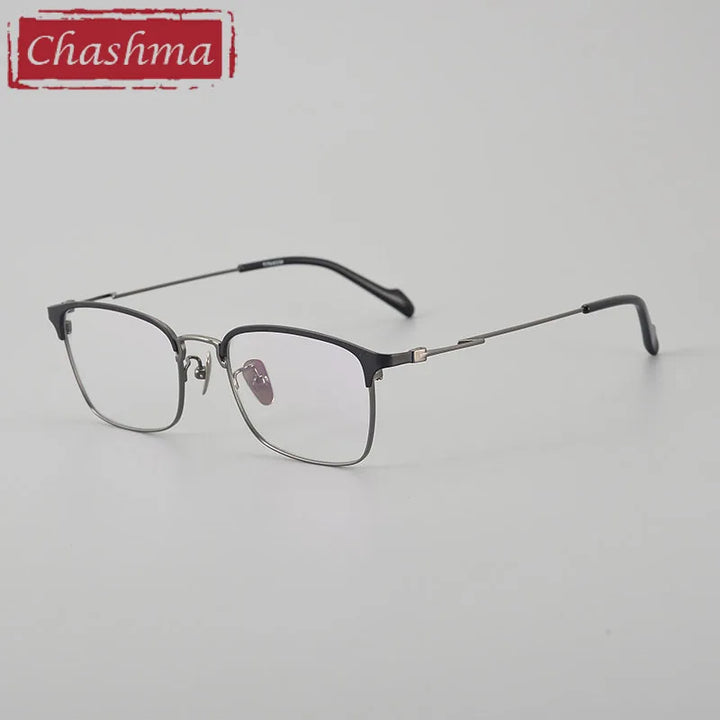 Chashma Unisex Full Rim Square Acetate Titanium Eyeglasses 250050 Full Rim Chashma Black-Gun  