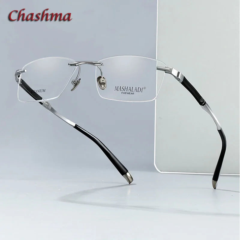 Chashma Ochki Men's Rimless Square Titanium Eyeglasses 9058 Rimless Chashma Ochki   