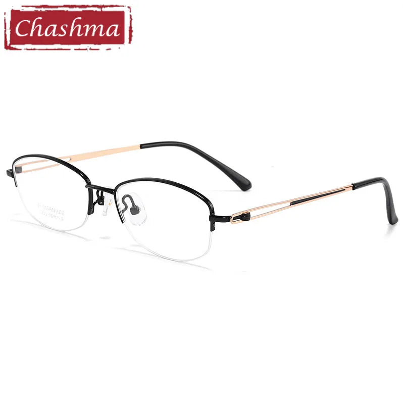 Chashma Women's Semi Rim Oval Square Titanium Eyeglasses 19112 Semi Rim Chashma Black-Rose Gold  