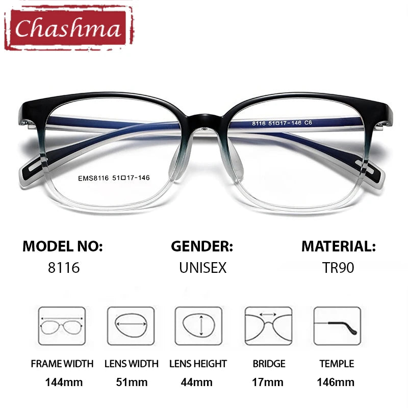 Chashma Ochki Unisex Full Rim Square Tr 90 Titanium Eyeglasses 938116