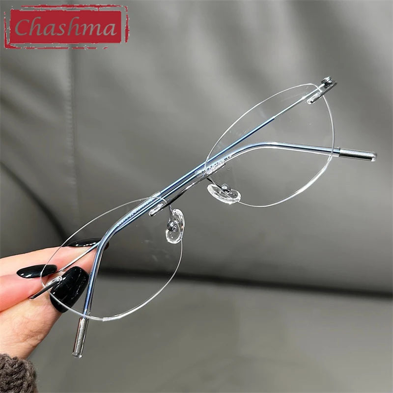 Chashma Women's Rimless Polygon Cat Eye Titanium Eyeglasses 666071