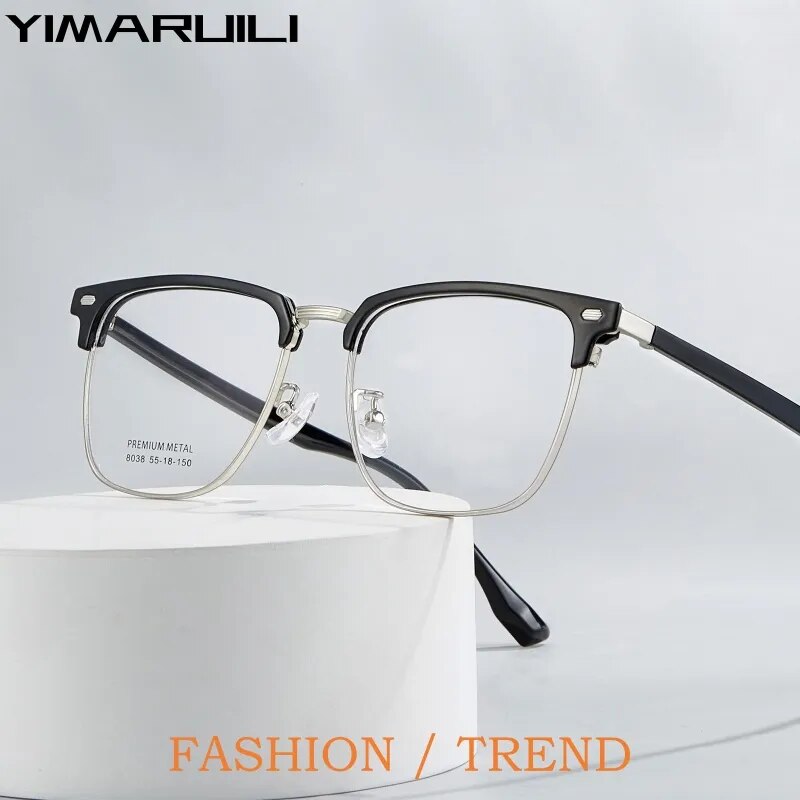 Yimaruili Men's Full Rim Square Alloy Tr 90 Eyeglasses 8038 Full Rim Yimaruili Eyeglasses   