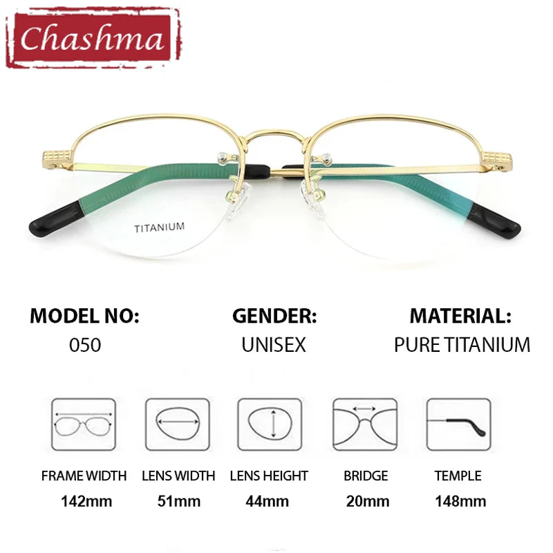 Chashma Men's Semi Rim Flat Top Round Titanium Eyeglasses 887050