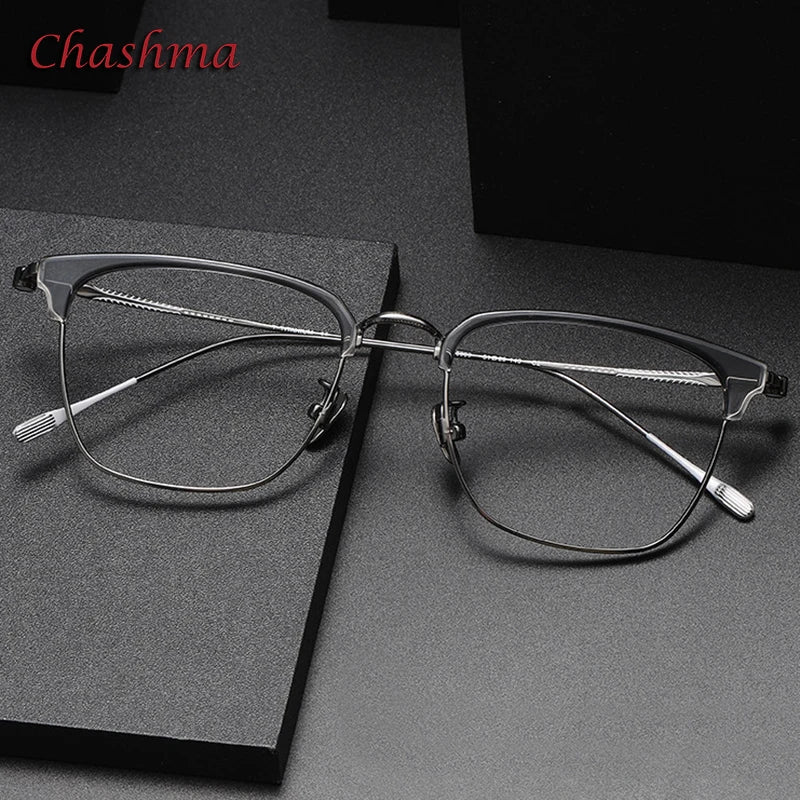 Chashma Ochki Unisex Full Rim Square Titanium Acetate Eyeglasses 80899 Full Rim Chashma Ochki   