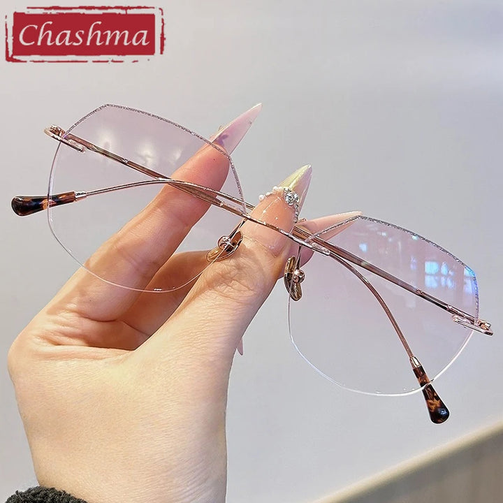 Chashma Women's Rimless Flat Top Polygon Titanium Eyeglasses 435218