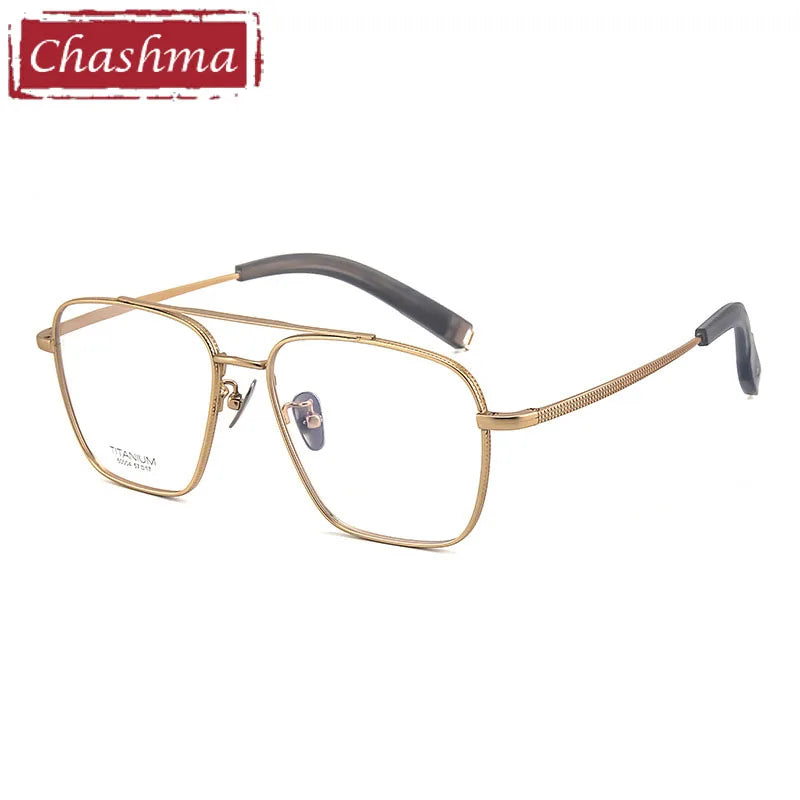 Chashma Men's Full Rim Big Square Double Bridge Titanium Eyeglasses 500004 Full Rim Chashma Gold  