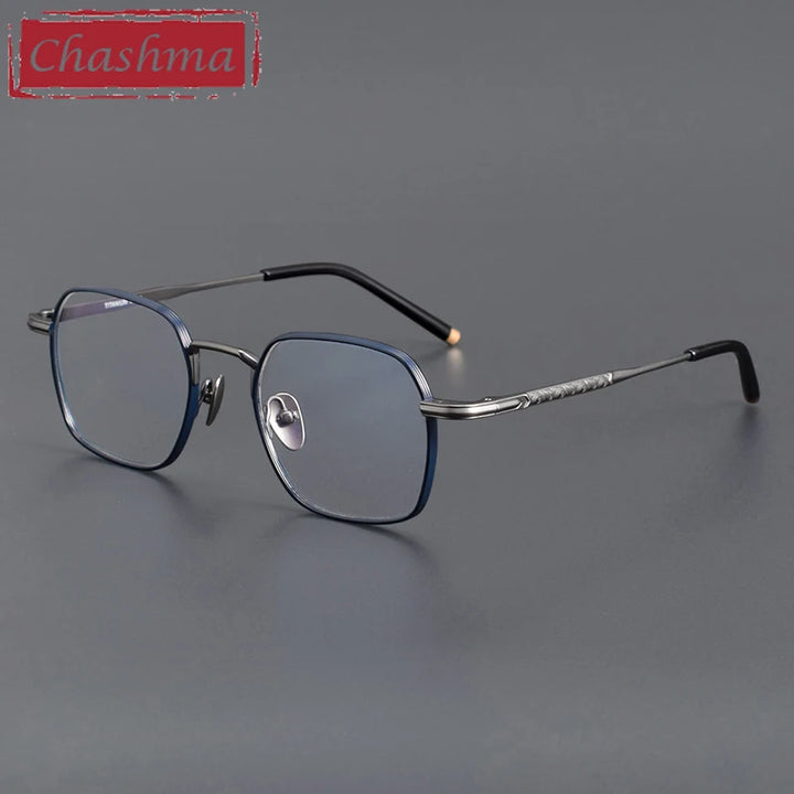 Chashma Unisex Full Rim Square Polygon Titanium Eyeglasses 14249 Full Rim Chashma Blue-Gun  