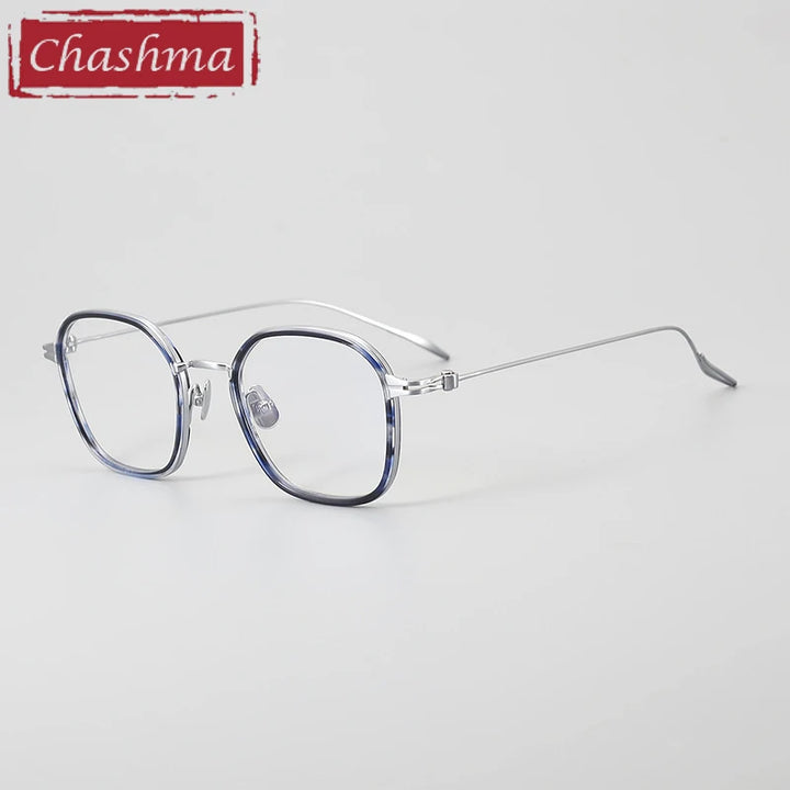 Chashma Ochki Unisex Full Rim Square Acetate Titanium Eyeglasses 97434