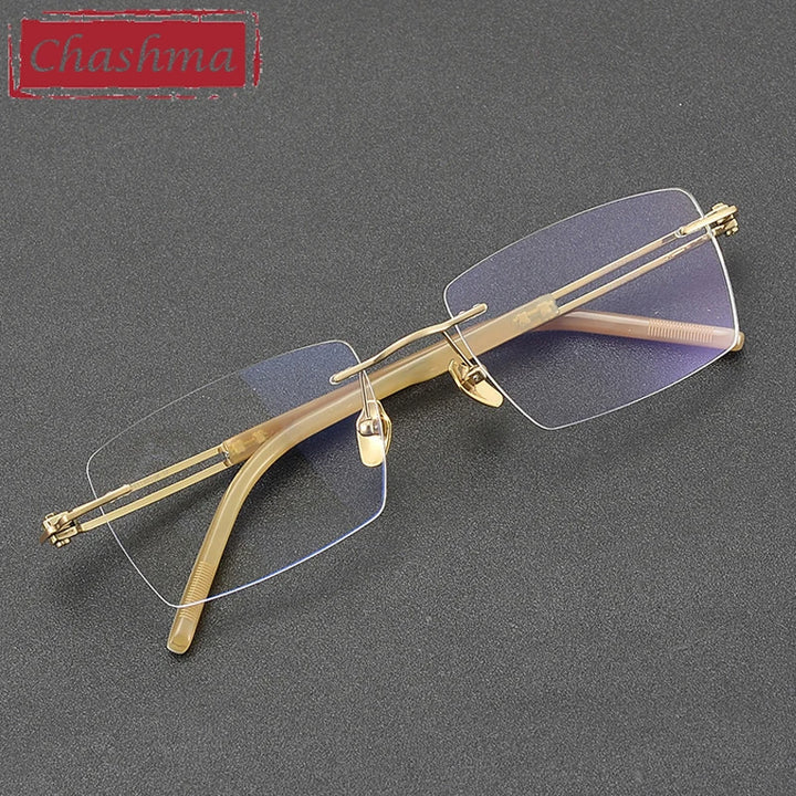 Chashma Ottica Men's Rimless Big Polygon Titanium Horn Eyeglasses 401001