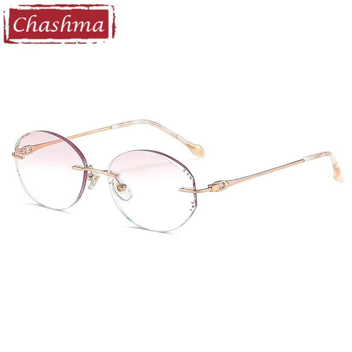 Chashma Ottica Women's Rimless Oval Round Titanium Eyeglasses 37982