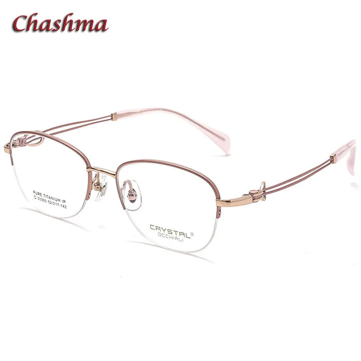 Chashma Ochki Women's Semi Rim Oval Square Titanium Eyeglasses 33369 Semi Rim Chashma Ochki Pink-Rose Gold  