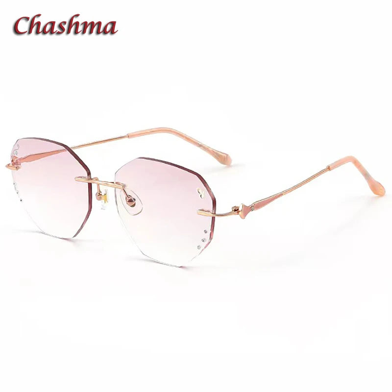 Chashma Ochki Women's Rimless Flat Top Oval Titanium Eyeglasses 16087 Rimless Chashma Ochki Rose Gold  