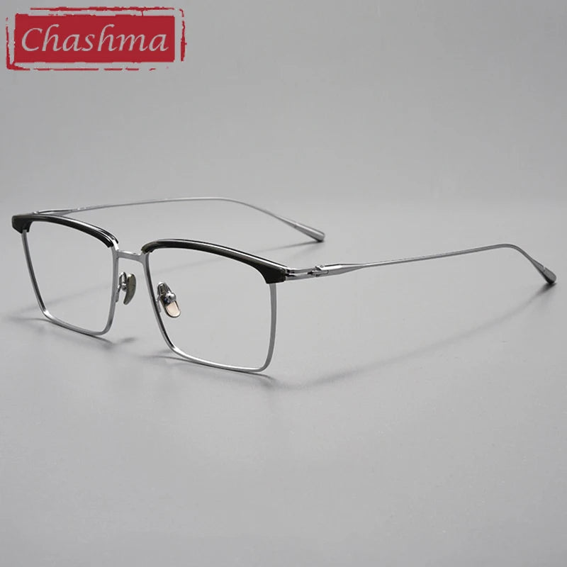 Chashma Ottica Unisex Full Rim Square Brow Line Titanium Eyeglasses 39887