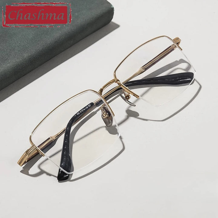 Chashma Ottica Men's Semi Rim Square Titanium Wood Eyeglasses 401605