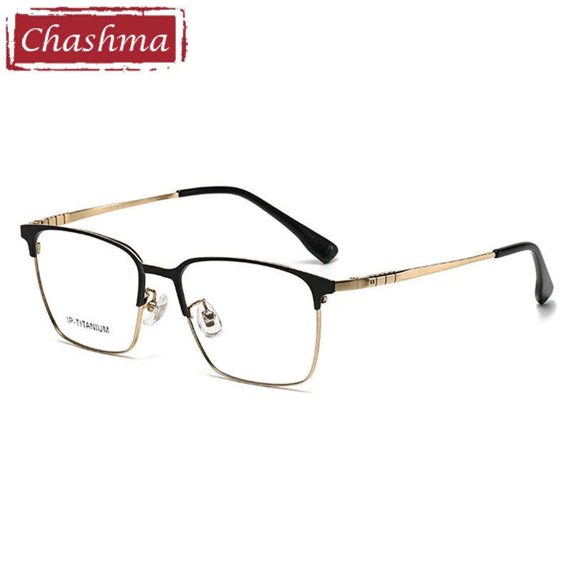 Chashma Ottica Unisex Full Rim Square Titanium Eyeglasses 98601 Full Rim Chashma Ottica Black-Gold