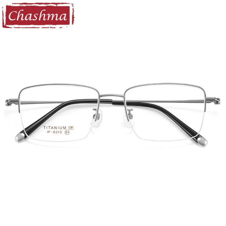 Chashma Ochki Unisex Semi Rim Polygon Square Titanium Eyeglasses 966310