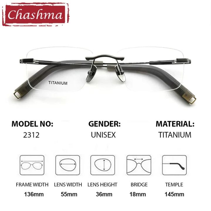 Chashma Women's Rimless Square Titanium Eyeglasses 572312