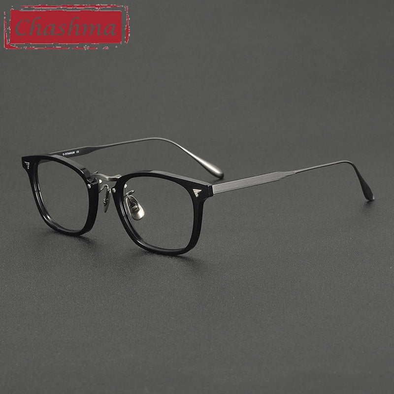 Chashma Ochki Unisex Full Rim Square Acetate Titanium Eyeglasses 881554