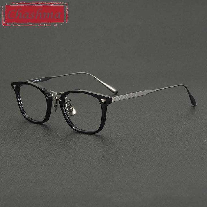 Chashma Ochki Unisex Full Rim Square Acetate Titanium Eyeglasses 881554