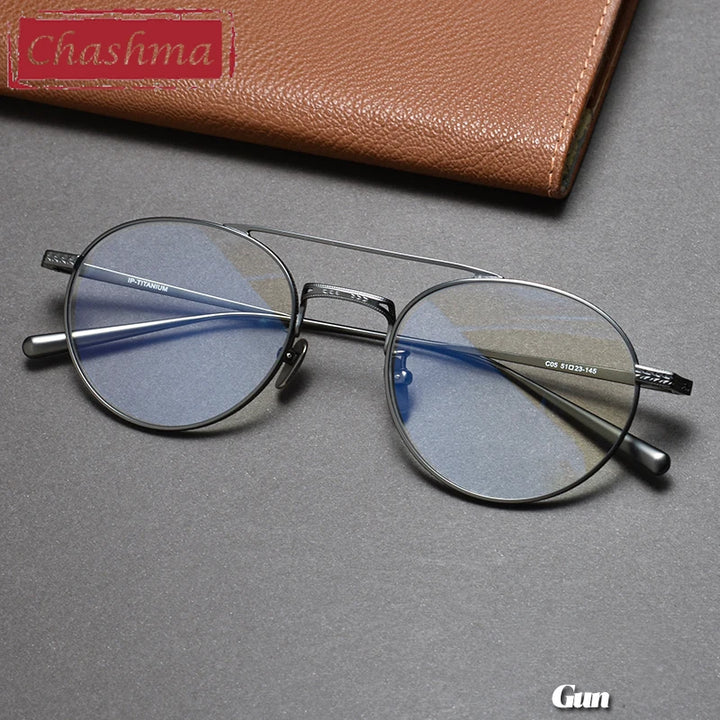 Chashma Ottica Unisex Full Rim Round Double Bridge Titanium Eyeglasses 30205