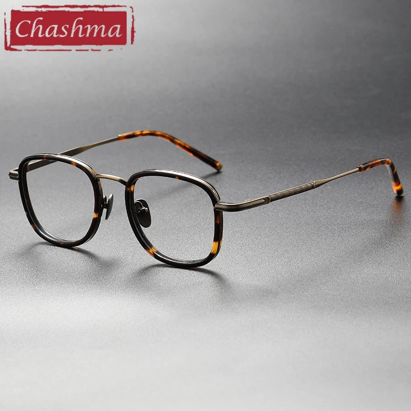 Chashma Unisex Full Rim Square Titanium Acetate Eyeglasses 14550 Full Rim Chashma Leopard-Bronze  