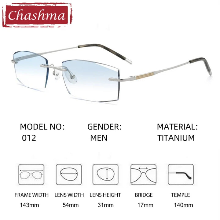 Chashma Men's Rimless Polygon Square Titanium Eyeglasses 669312