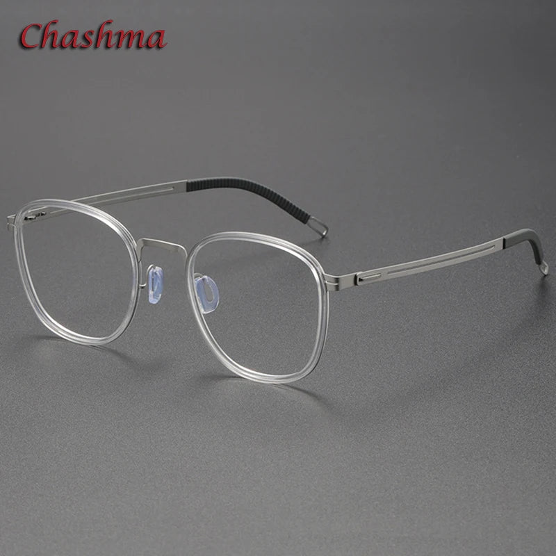 Chashma Ochki Unisex Full Rim Square Titanium Acetate Eyeglasses 2307 Full Rim Chashma Ochki Trans silver-C5  