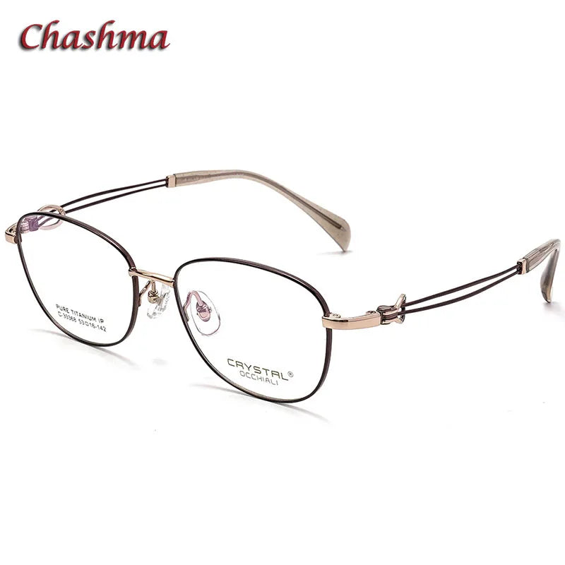 Chashma Ochki Women's Full Rim Square Titanium Eyeglasses 33368 Full Rim Chashma Ochki Brown-Rose Gold  