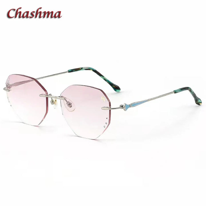 Chashma Ochki Women's Rimless Flat Top Oval Titanium Eyeglasses 16087 Rimless Chashma Ochki Silver  