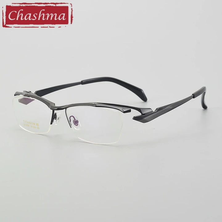 Chashma Unisex Semi Rim Square Brow Line Titanium Eyeglasses 6178 Semi Rim Chashma Black-Gun  