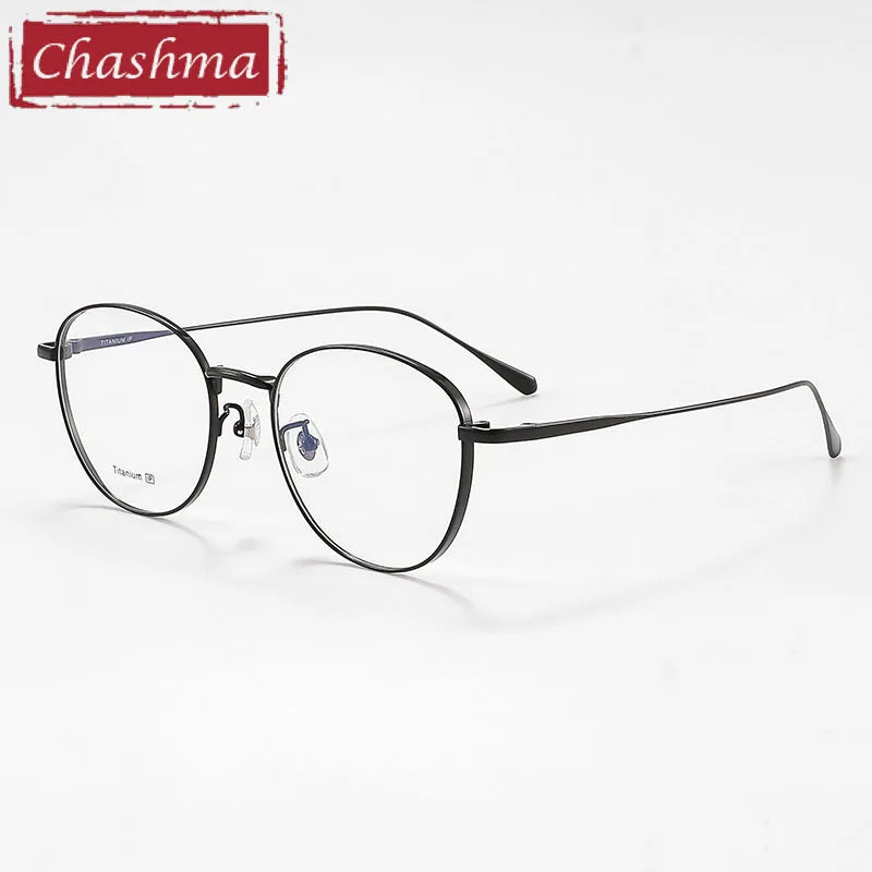 Chashma Unisex Full Rim Round Oval Titanium Eyeglasses 7018 Full Rim Chashma Black  