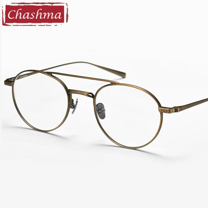 Chashma Ochki Unisex Full Rim Round Double Bridge Titanium Eyeglasses 84020 Full Rim Chashma Ochki   