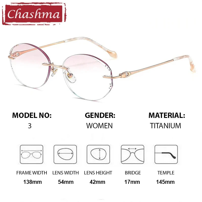 Chashma Ochki Women's Rimless Oval Square Titanium Eyeglasses 369123