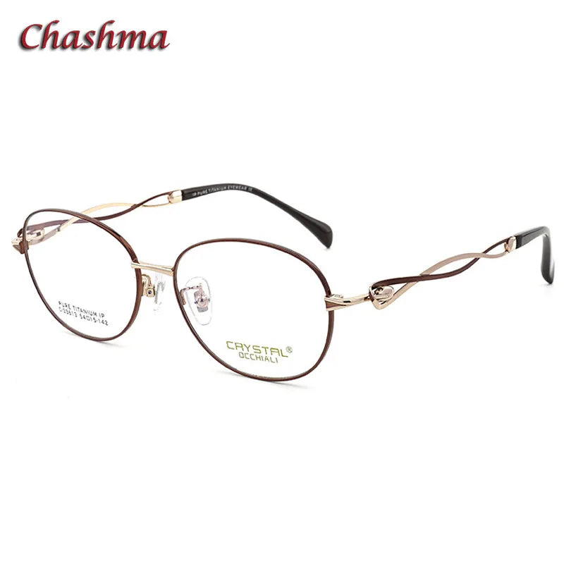 Chashma Ochki Women's Full Rim Oval Titanium Eyeglasses 33613 Full Rim Chashma Ochki Brown-Gold  