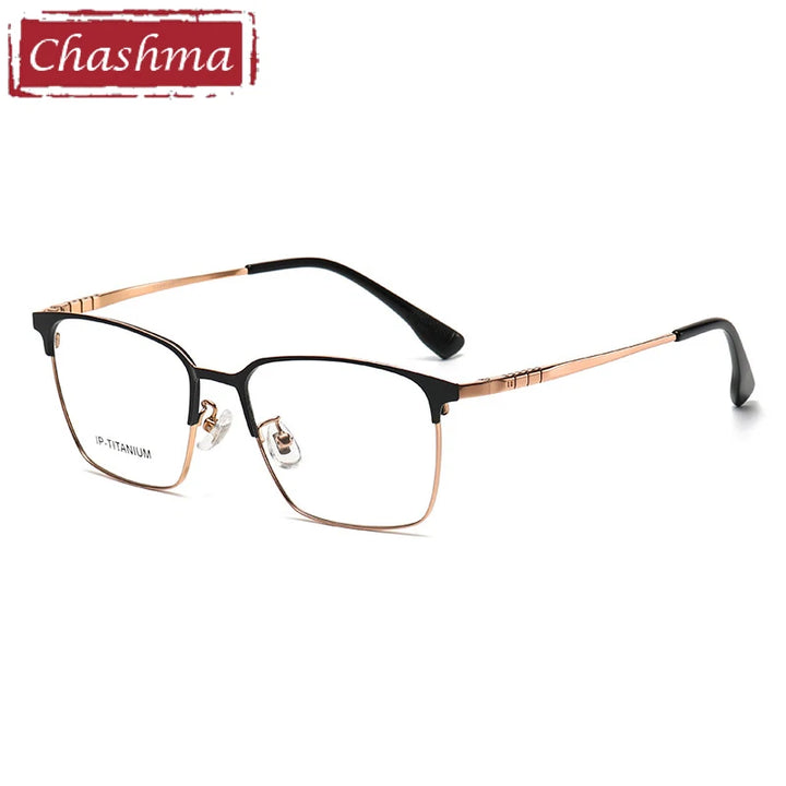 Chashma Men's Full Rim Square Titanium Eyeglasses 98601 Full Rim Chashma Black-Rose Gold  