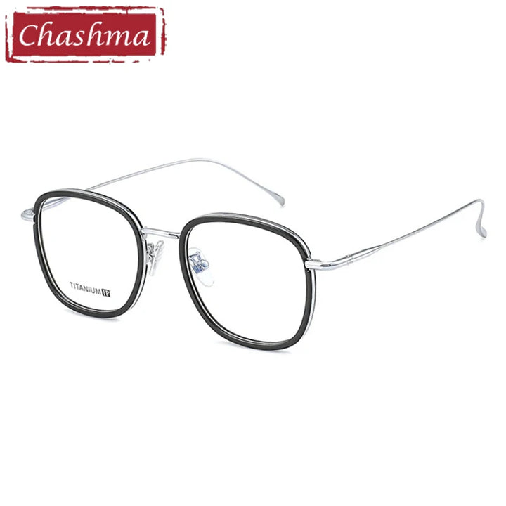 Chashma Ochki Unisex Full Rim Square Acetate Titanium Eyeglasses 388037