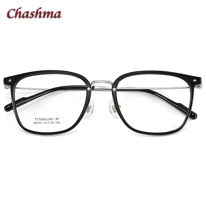 Chashma Ochki Women's Full Rim Square Tr 90 Titanium Eyeglasses 8103 Full Rim Chashma Ochki Black Silver-C2  