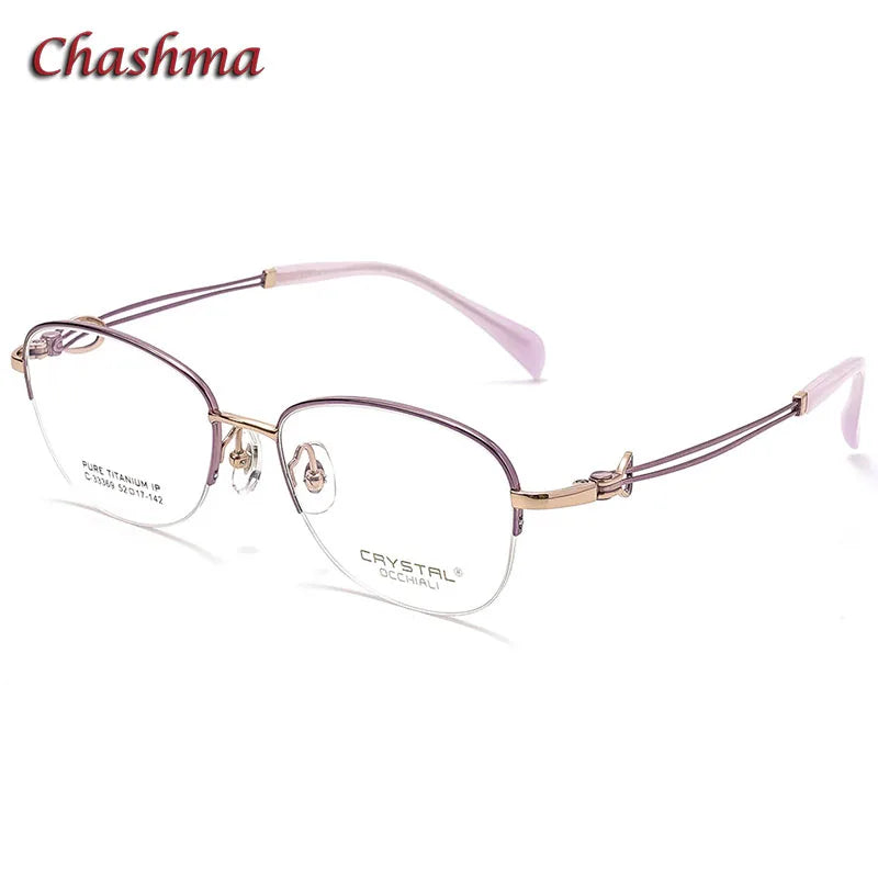 Chashma Ochki Women's Semi Rim Oval Square Titanium Eyeglasses 33369 Semi Rim Chashma Ochki Purple-Rose Gold  