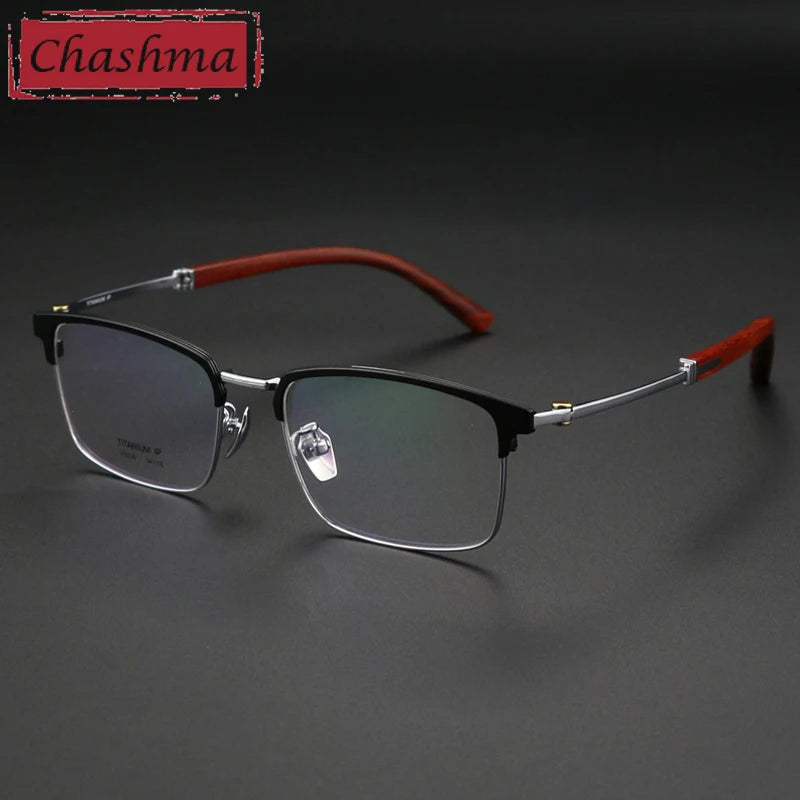 Chashma Ottica Unisex Full Rim Square Titanium Wood Eyeglasses 402336