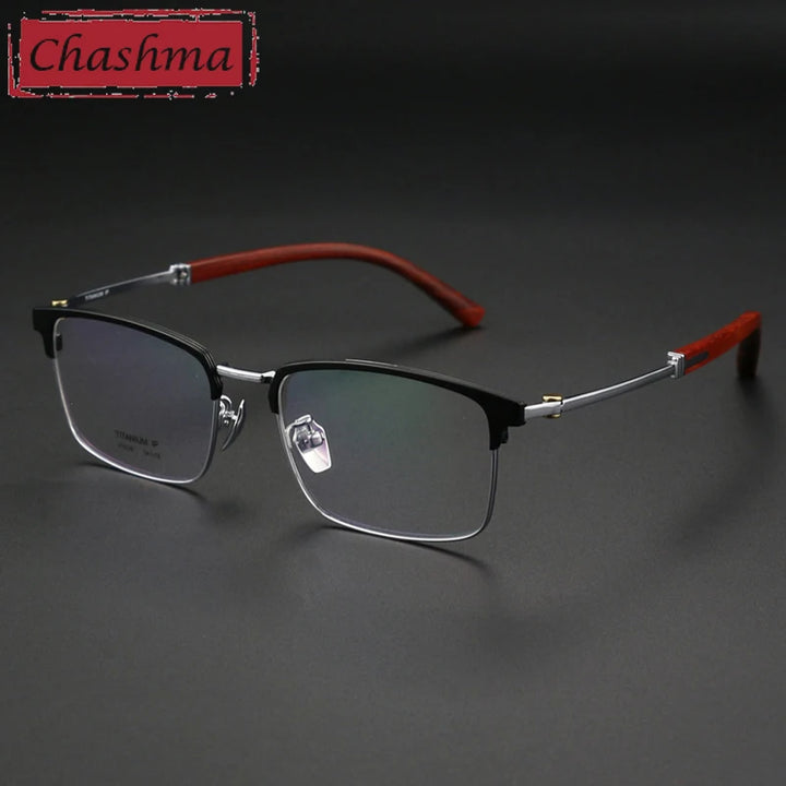 Chashma Ottica Unisex Full Rim Square Titanium Wood Eyeglasses 402336